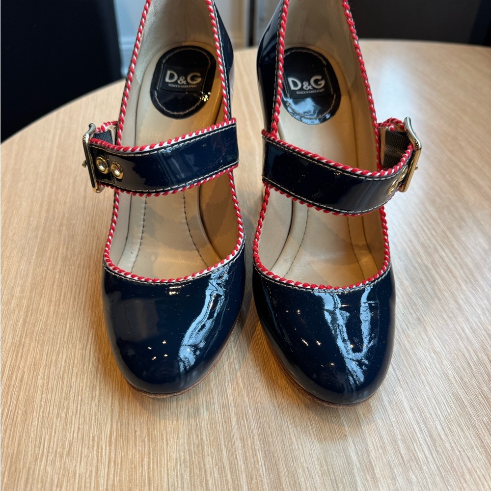 D&G Black and Red Heels with Chunky Heel and Strap